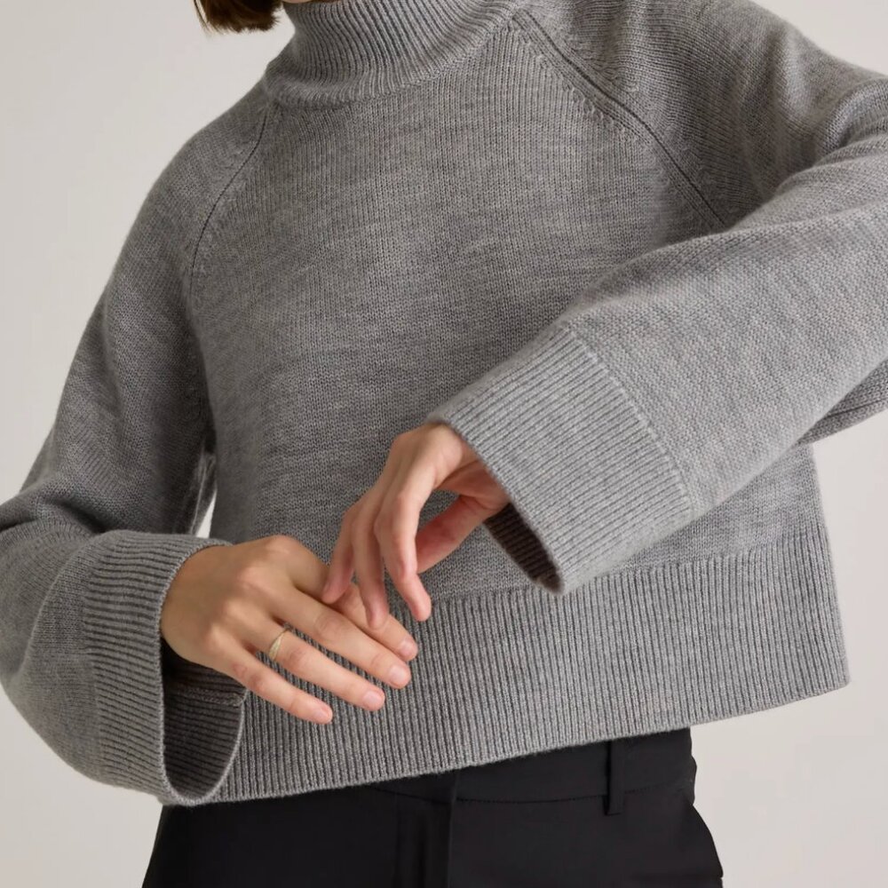 Quince Australian Merino Wool Cropped Mock Neck Sweater - Picture 2 of 6